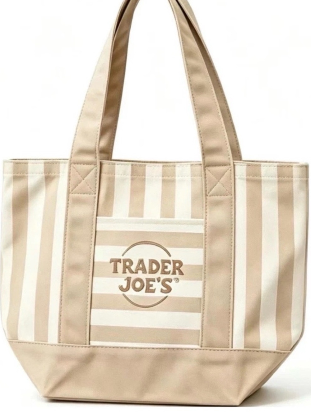 NEW Mini Tote! Trader Joe's Striped Mini Canvas Tote Bag - Beige & Cream - Picture 2 of 2